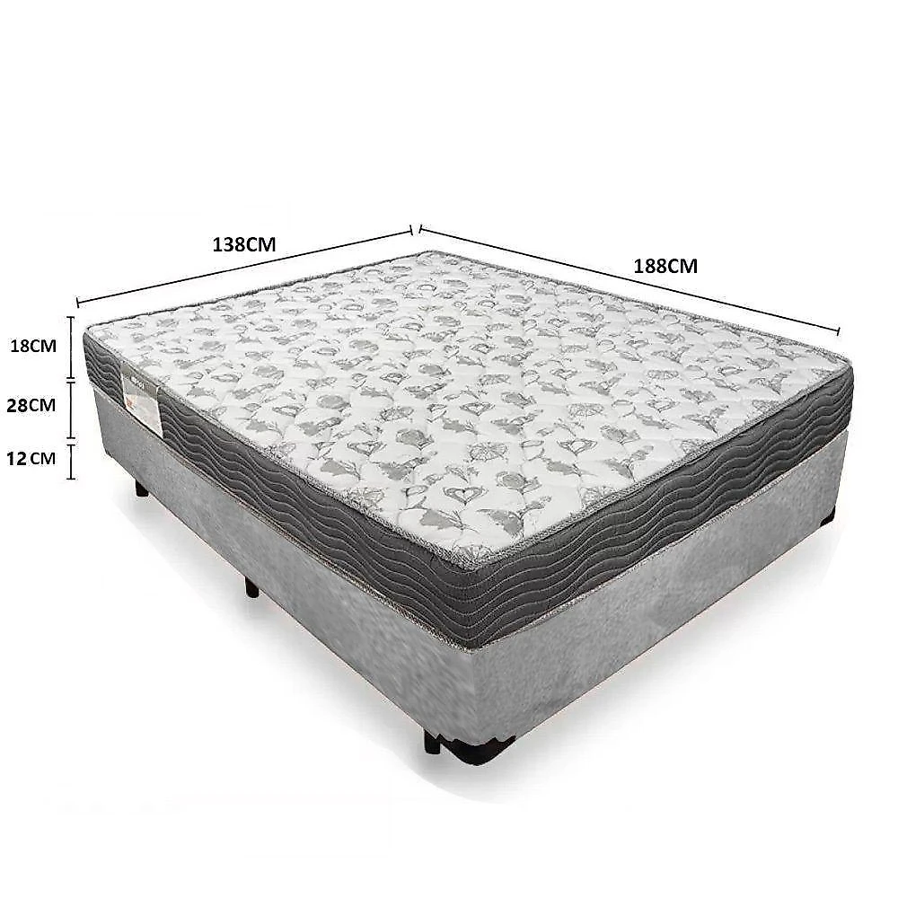 Cama Box Casal Suede + Colchão De Espuma D33 - Sereneprime - 138cm Cinza