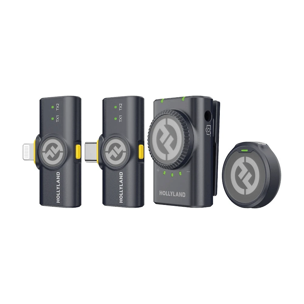 Miniatura Sistema Microfone Lapela Duplo Hollyland Lark M2 Combo Wireless para Câmeras e SmartPhones