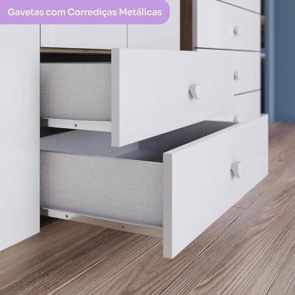 Quarto de Bebê Compacto com Berço e Guarda Roupa Lápis de Cor Espresso Móveis Rústico/Branco