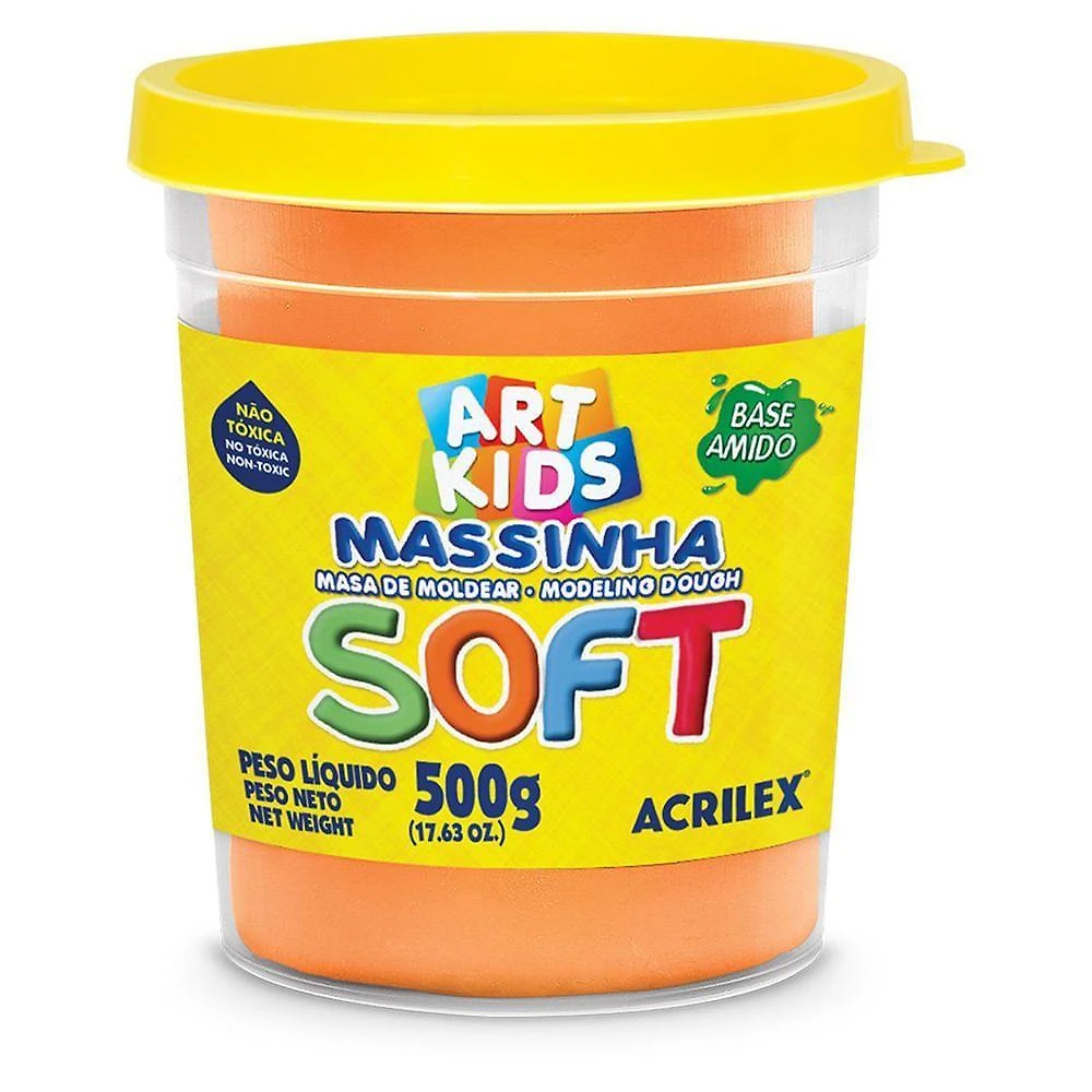 Massinha para Modelar Acrilex Soft à Base de Amido Pote 500G para Atividades Criativas Laranja