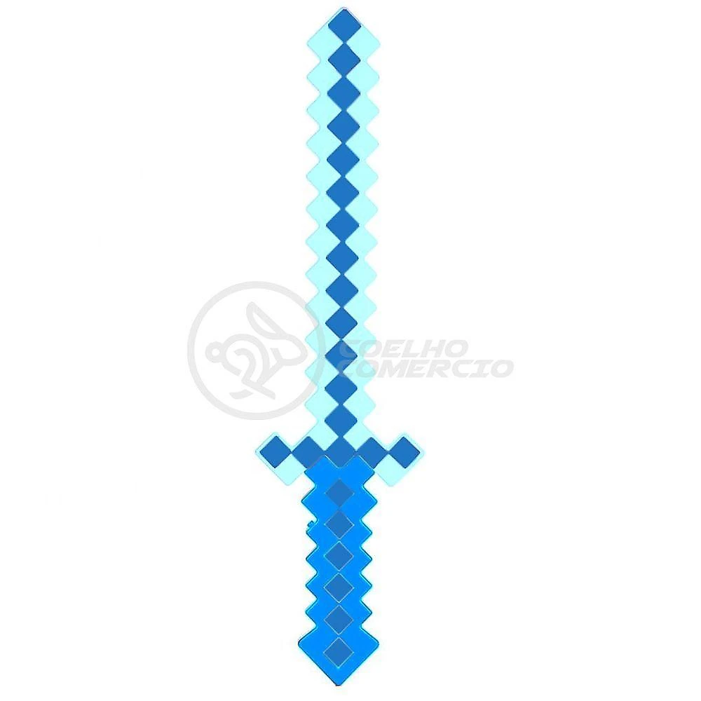 Brinquedo Espada Pixel Minecraft 58cm A Pilha Azul