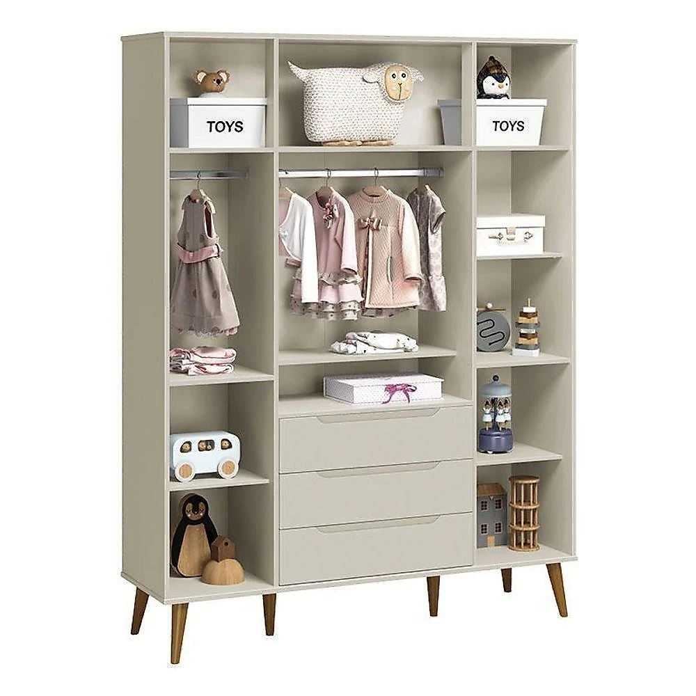Quarto de Bebê Elfe Retrô 4 Portas 3 Gavetas MDF 120cm Amadeirado Reller Móveis