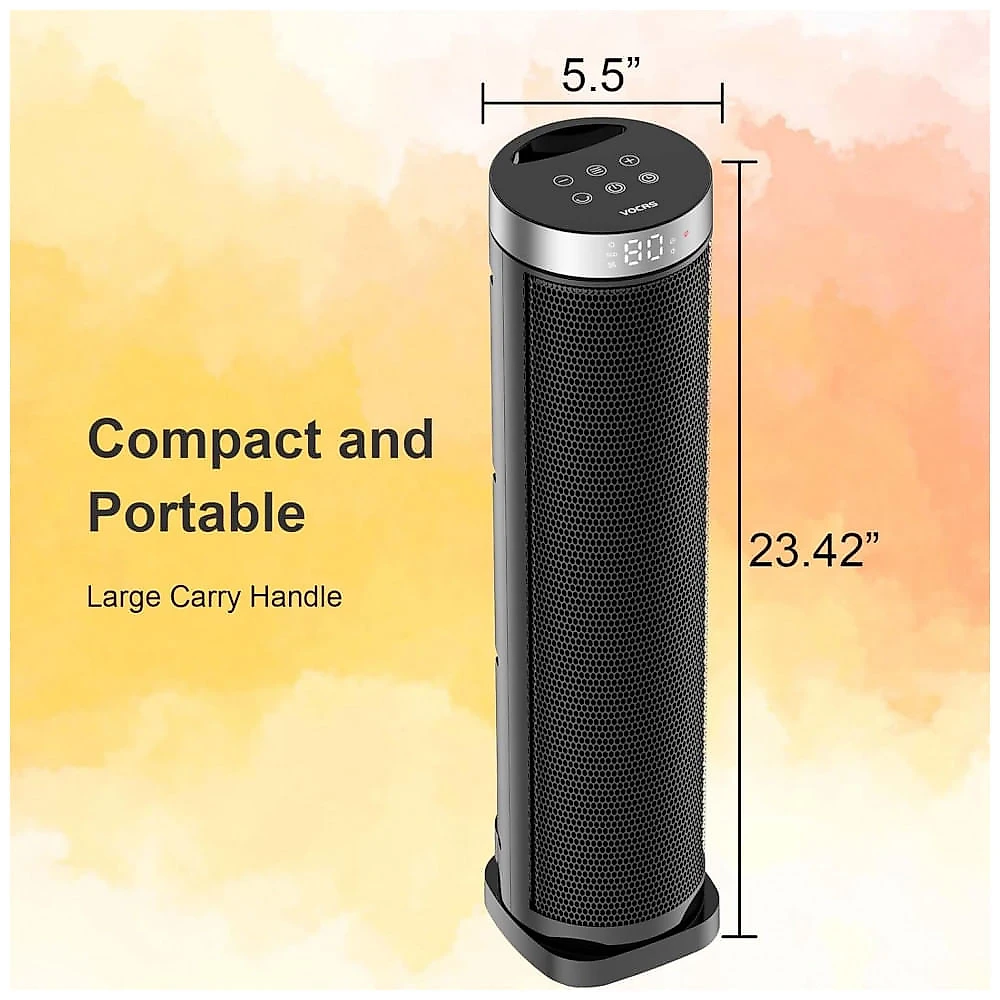 Aquecedor de Torre VOCRS Oscilação 70° PTC Cerâmico 1500W 60,96 cm Timer 12h 120V