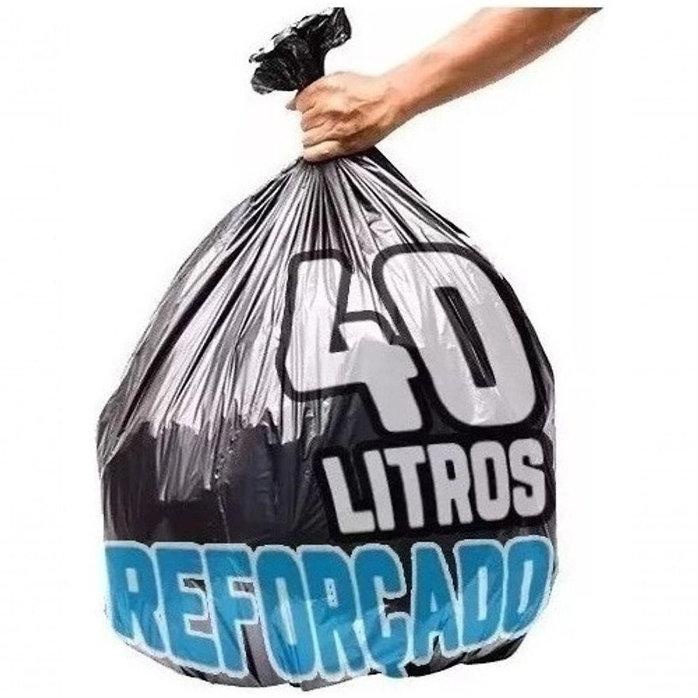 Saco de Lixo 40 Litros 100 Unidades Reforçado para Escritórios e Recicláveis Domésticos Preto