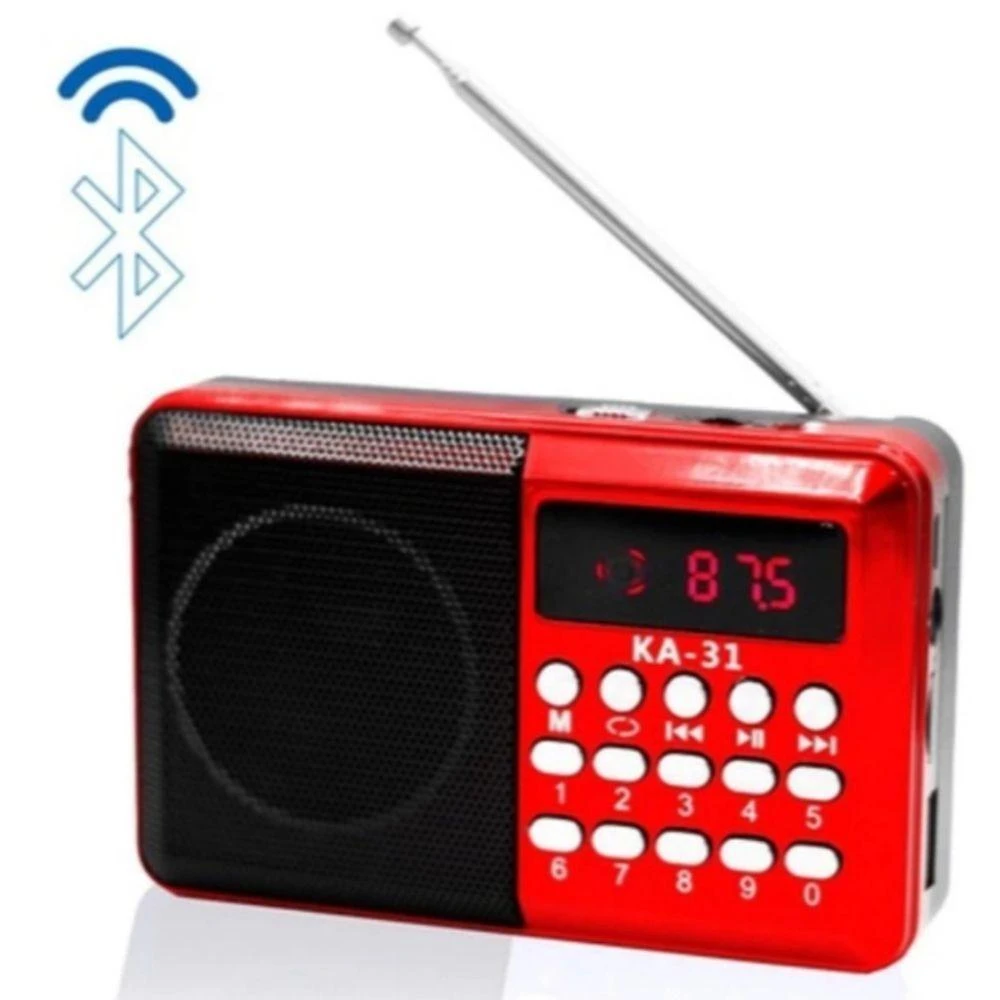 Rádio Retrô Bluetooth OEM KA-31 com FM Potência 3W Conectividade 5.0 Entradas USB e Cartão Vermelho