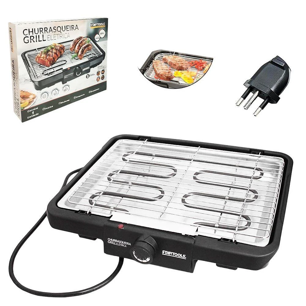 Churrasqueira Elétrica Grill de Bancada Startools com Grelha Removível Preto 110V
