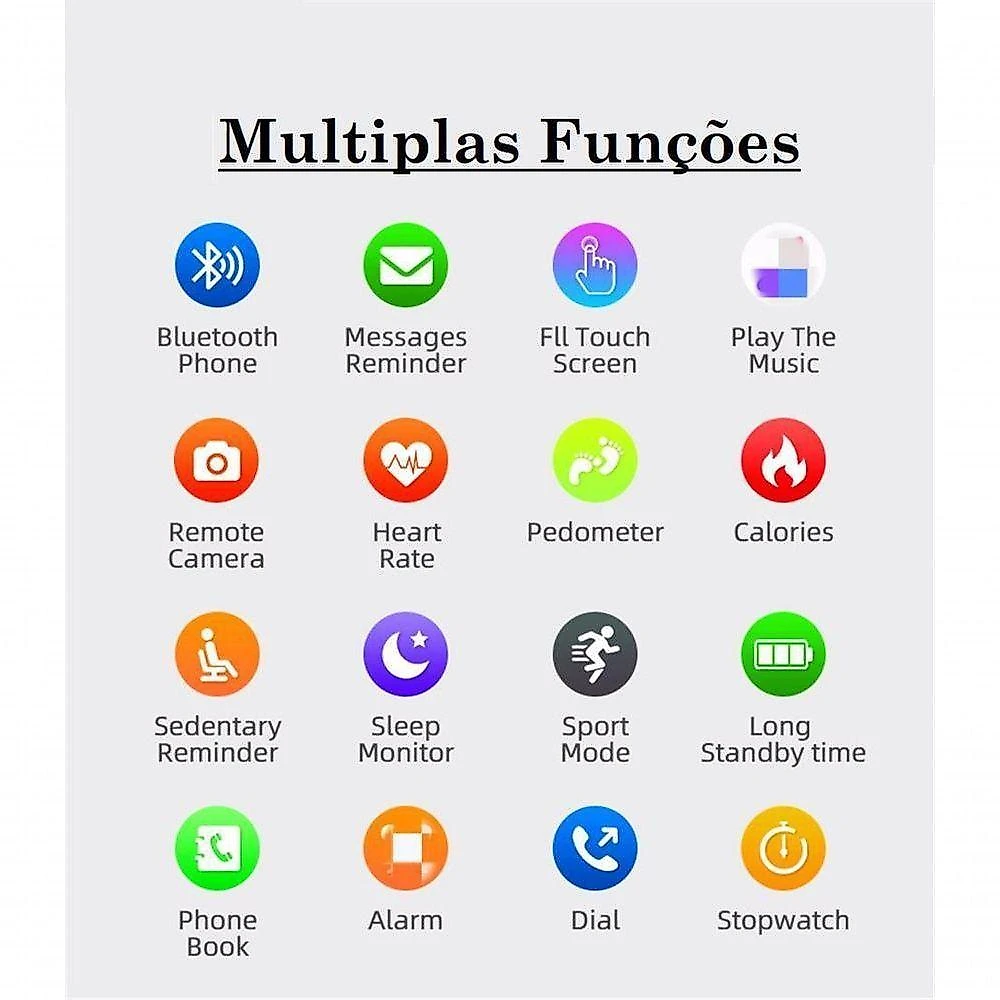 Smartwatch W34s Troca Pulseira Ligações Android Ios Preto