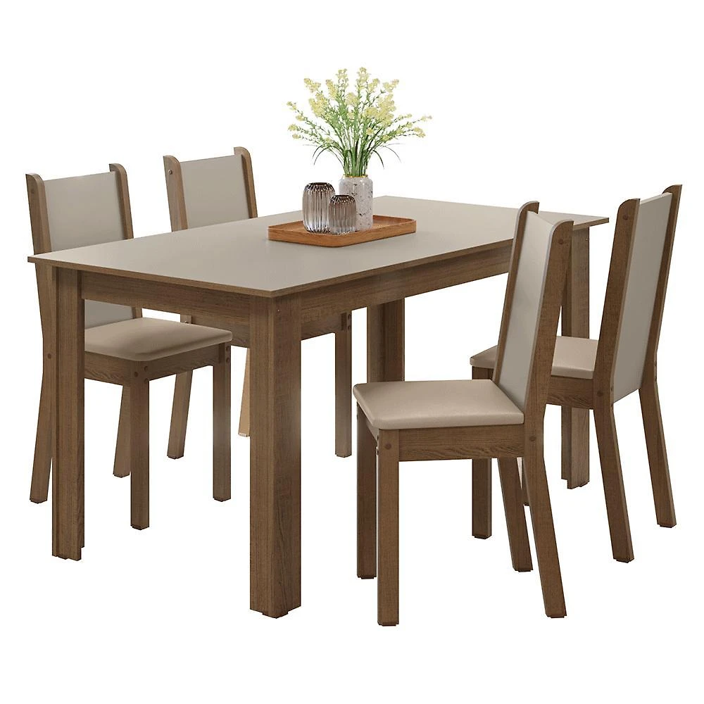 Conjunto sala de jantar alva mesa tampo de madeira 4 cadeiras rustic/crema/sintético bege madesa