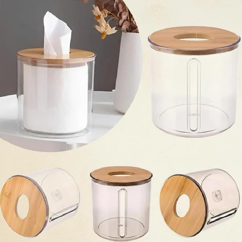 Porta Lenços Dispenser Acrílico Tampa Bambu Lavabo Transparente Kangur webcontinental-7427319480980