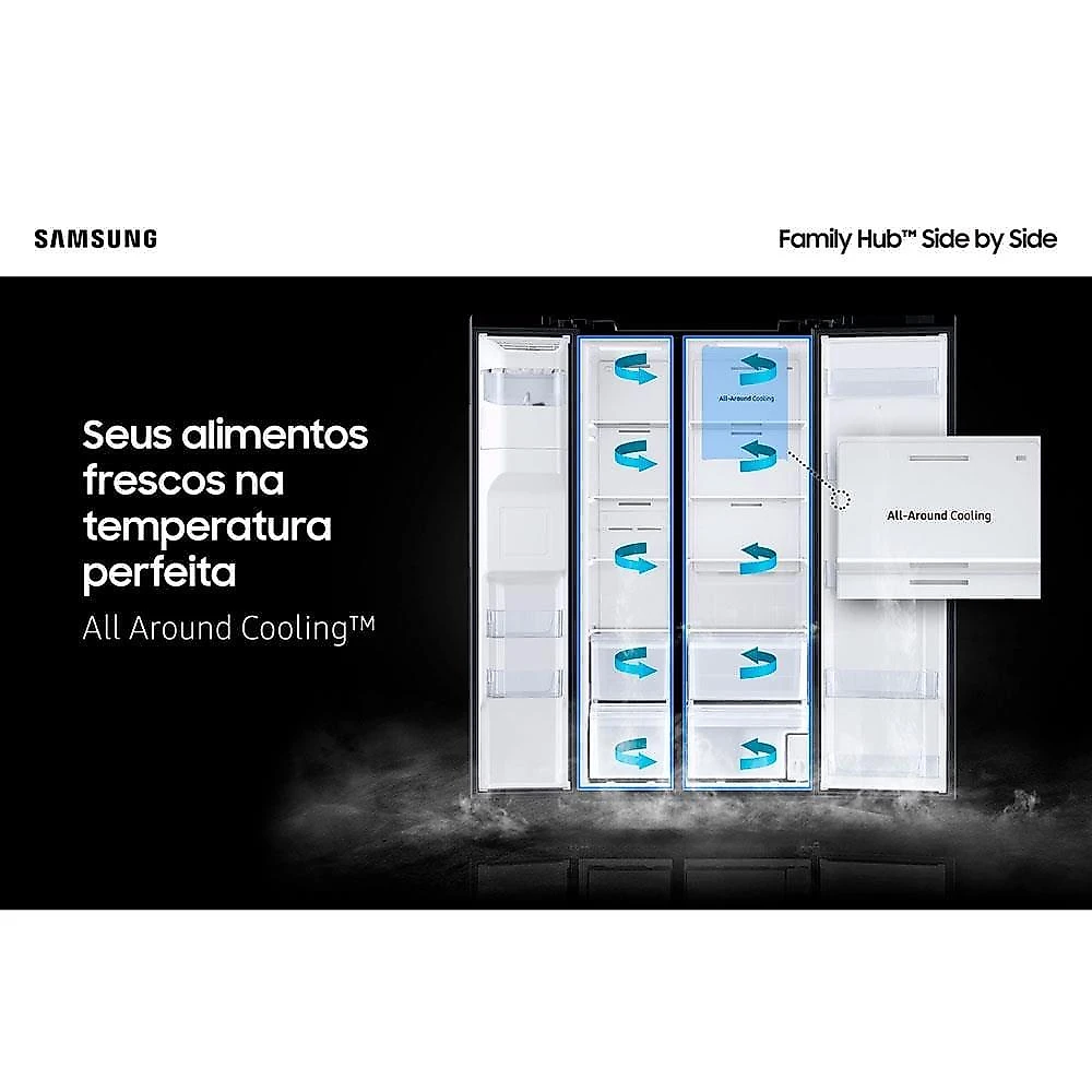 Geladeira samsung family hub side by side rs58t5561b1 digital inverter frost free com soundbar, smart view, bluetooth e wi-fi black inox look – 585 l 110