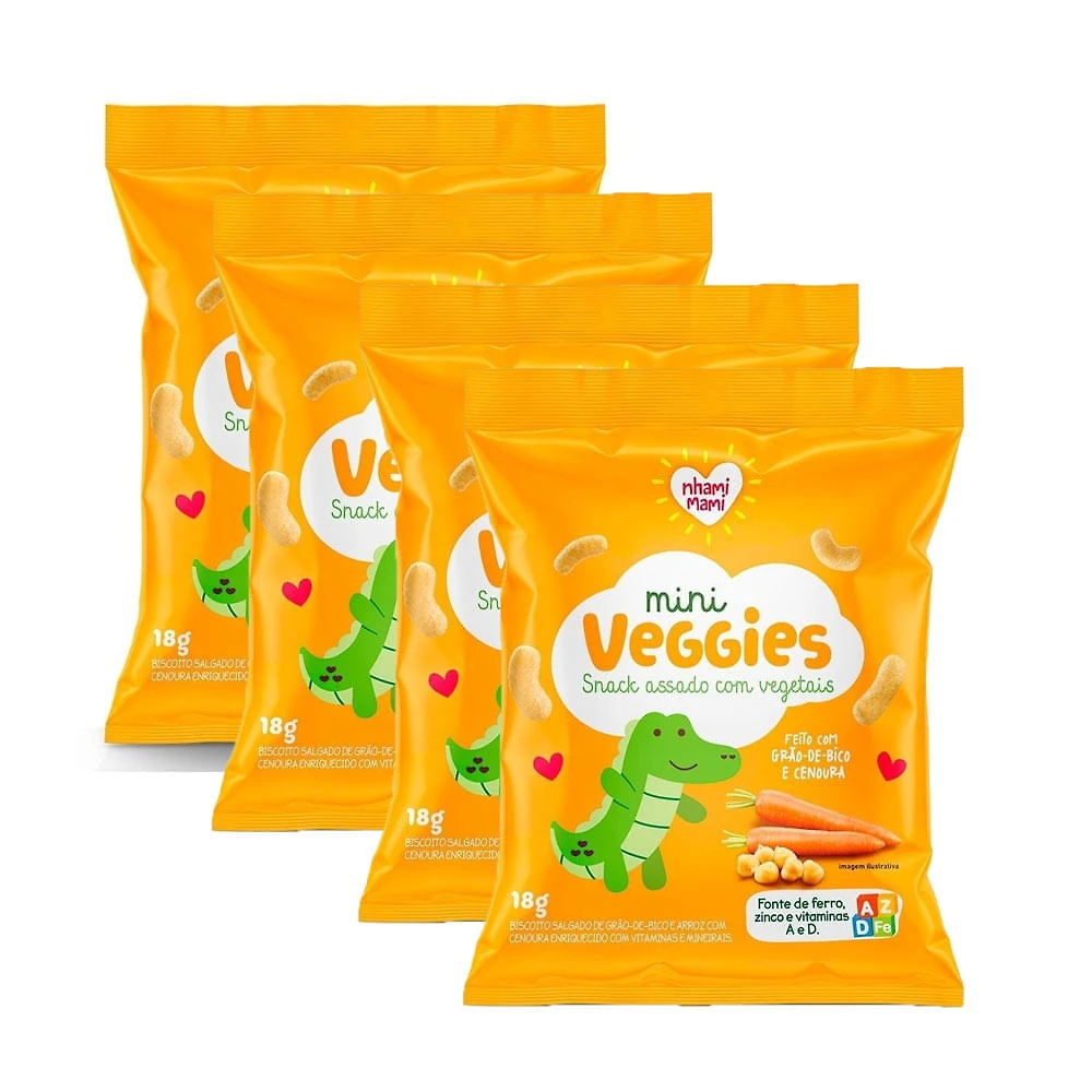 Kit 4 Biscoito Nhami Mami Mini Veggie Snack Grão de Bico e Cenoura 18g