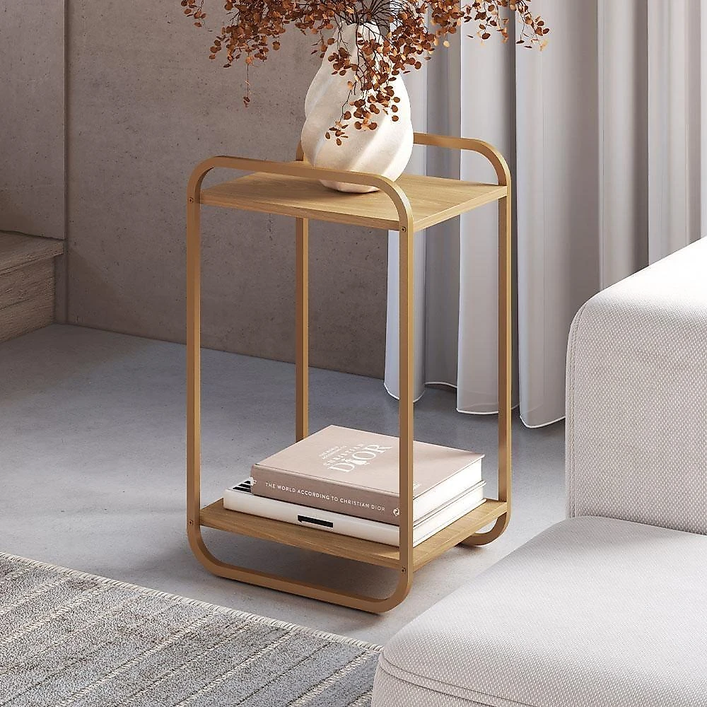 Mesa Lateral Alek A03 Orgânica MDF Metal Pintado 40CM Dourado Lyam Decor