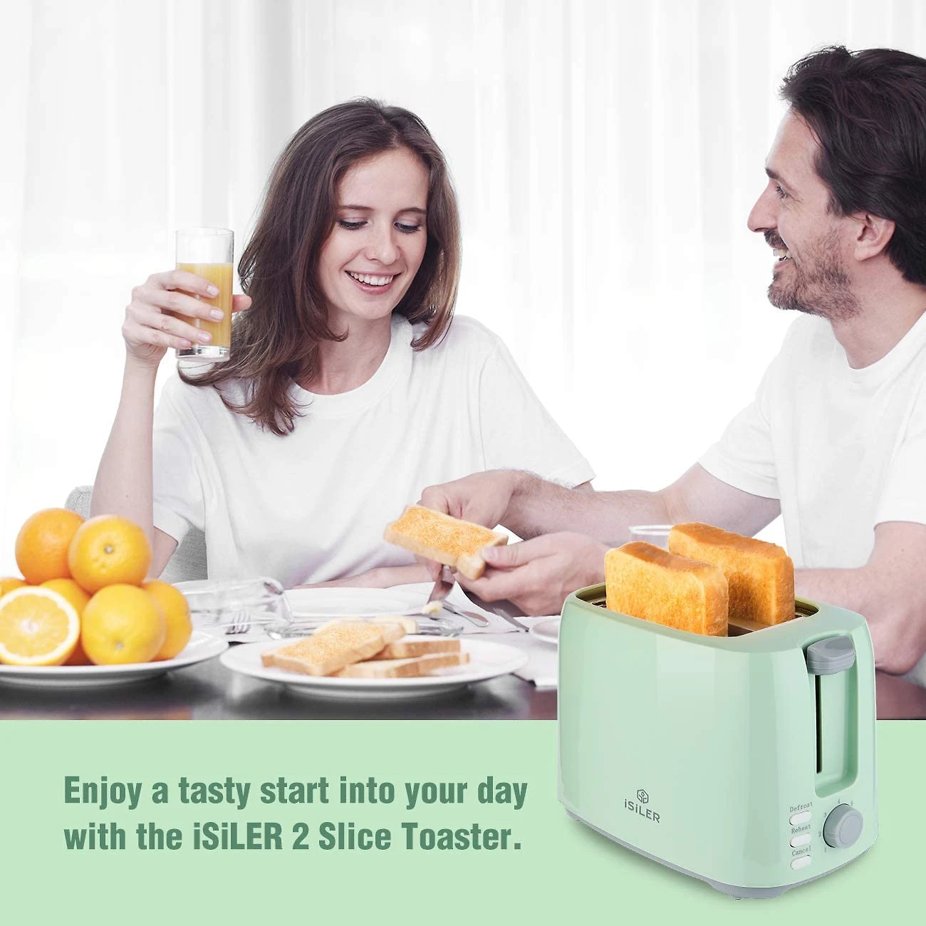 Miniatura iSiLER 2 Slice Toaster 13 Inches Wide Slot Toaster with 7 Shade Settings and Double Side Baking Compact Bread Toaster with Removable Crumb TrayDefrost Reheat Cancel Function Green