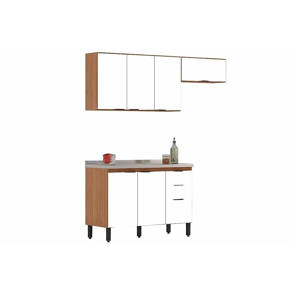 Kit Cozinha Firenze 3 Portas 2 Gavetas MDP 120CM Avena e Grafite Demóbile