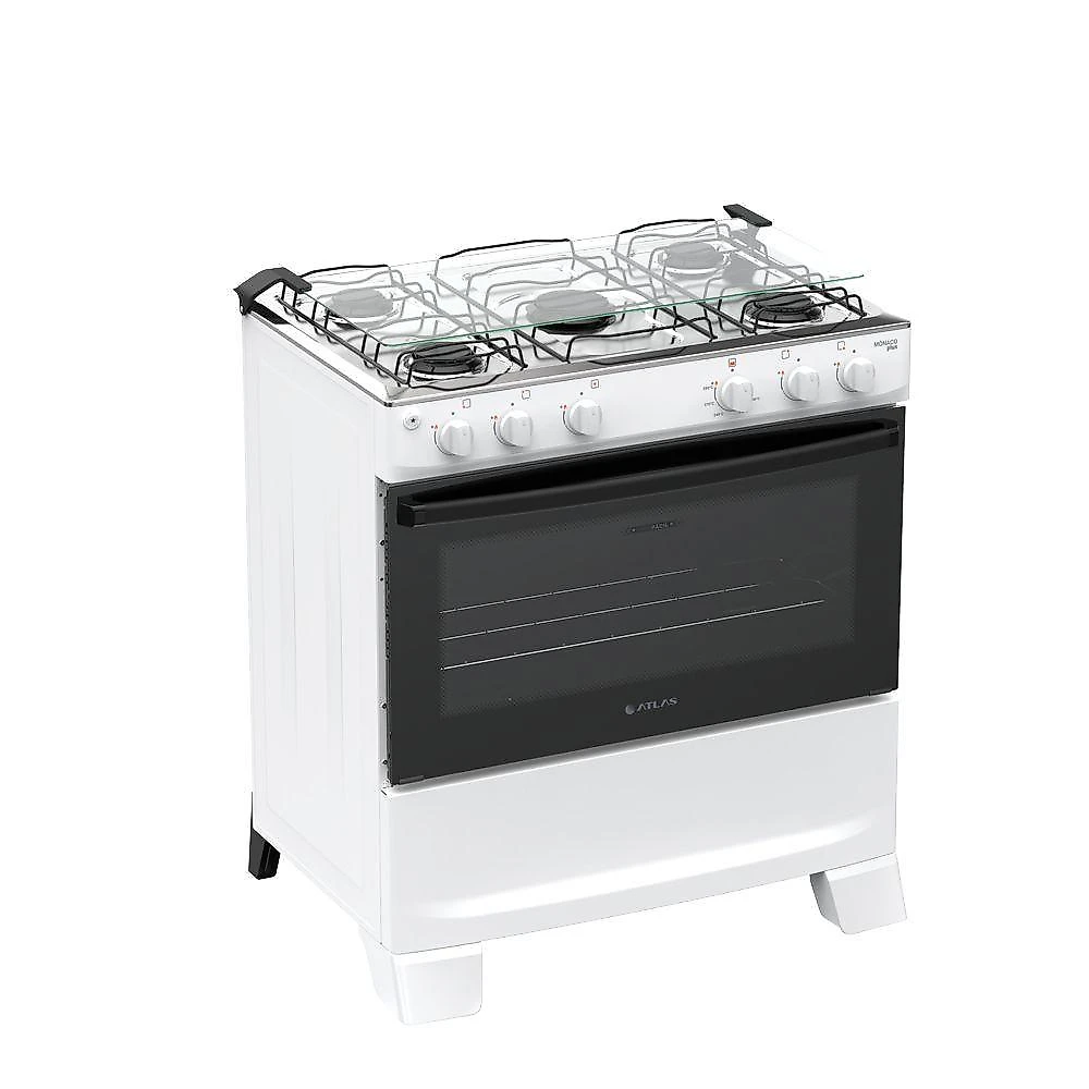 Fogão 5 Bocas Atlas Mônaco Plus Automático Mesa Inox Branco Bivolt