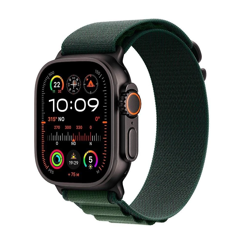 Apple Watch Ultra 2 GPS + Cellular, Caixa Preta de Titânio de 49 mm, Pulseira Loop Alpina Verde Escura, Tamanho M - MX4R3BE/A