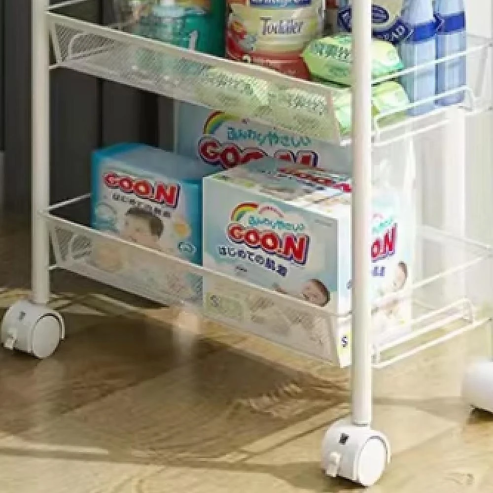 Carrinho Organizador Multiuso 3 Cestos Metal com Prateleiras Removiveis para Cozinha Branco