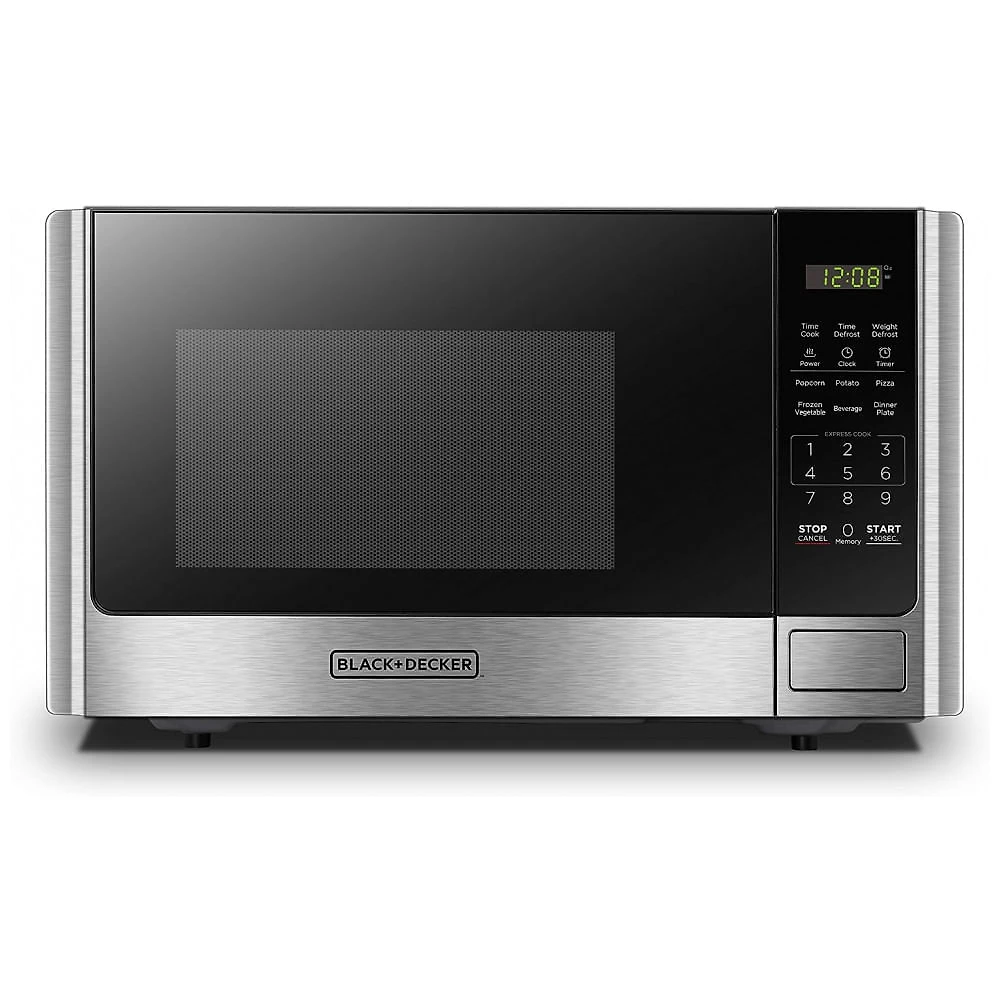 Micro Ondas de Bancada em Aço Inoxidável 25L com 10 Programas, 110V 900W, BLACK DECKER EM925AB9, Prata