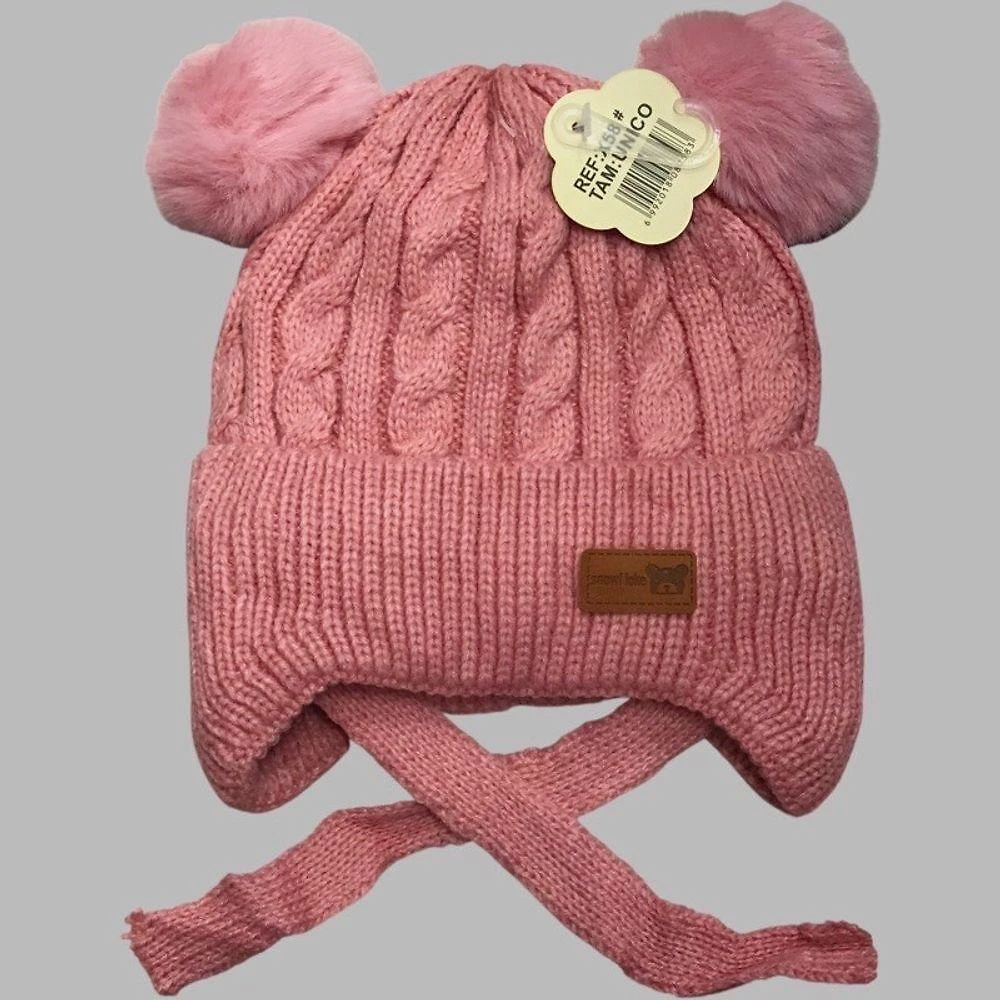 Gorro Infantil OEM com Dois Pompom em Acrílico Elastano Tamanho Único R Menino e Menina