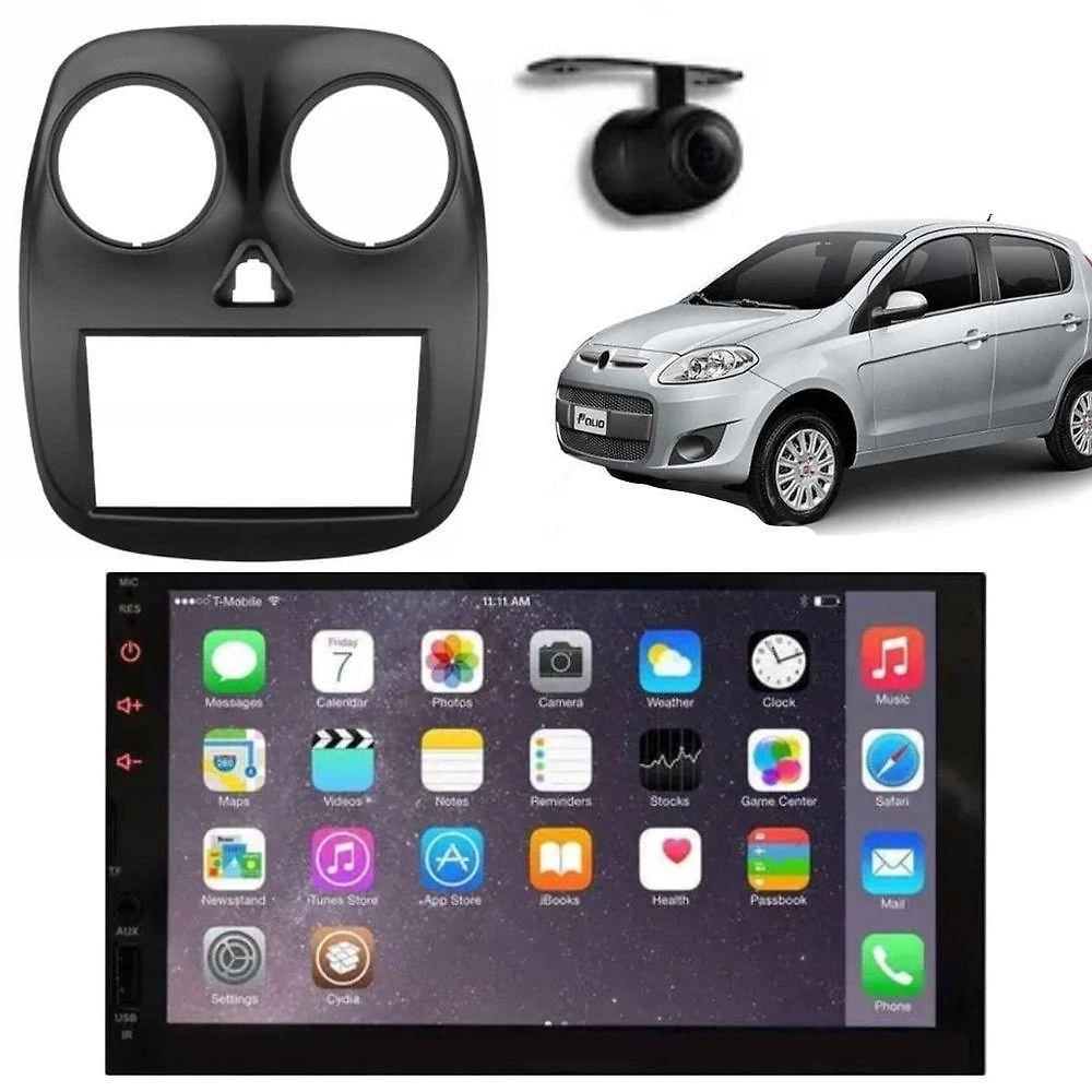 Central Multimídia Automotiva 2 DIN MP5 Player 7 POLEGADAS USB Bluetooth Câmera de Ré Moldura Preto