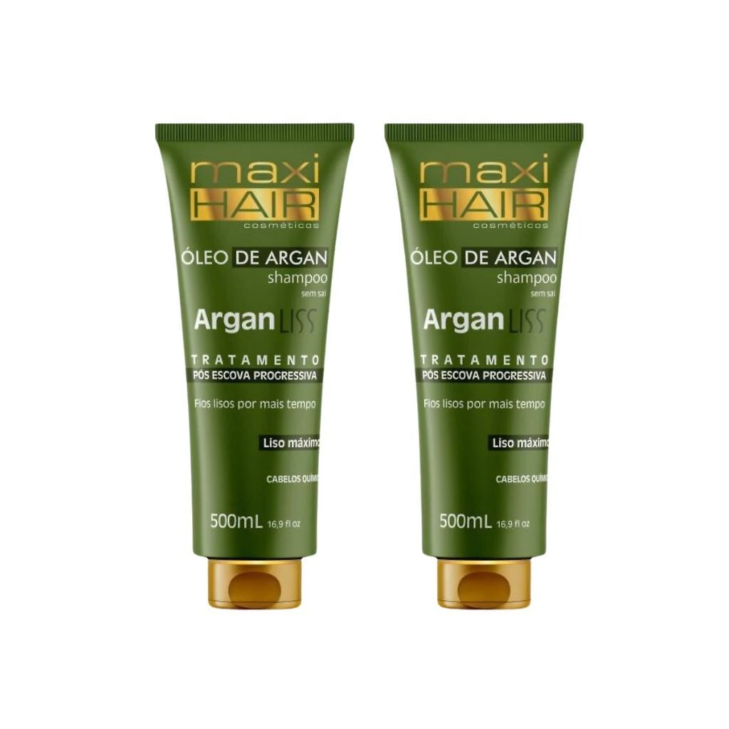 Miniatura Shampoo Maxihair 500Ml Argan Liss Pos Escova - Kit Com 2Un