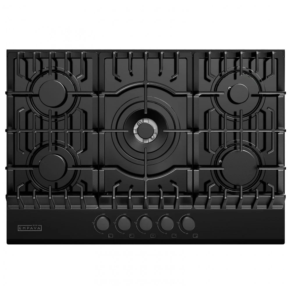 Cooktop a gás 76cm Empava vidro preto 5 queimadores SABAF selados 49000BTU dual fuel GN/GLP