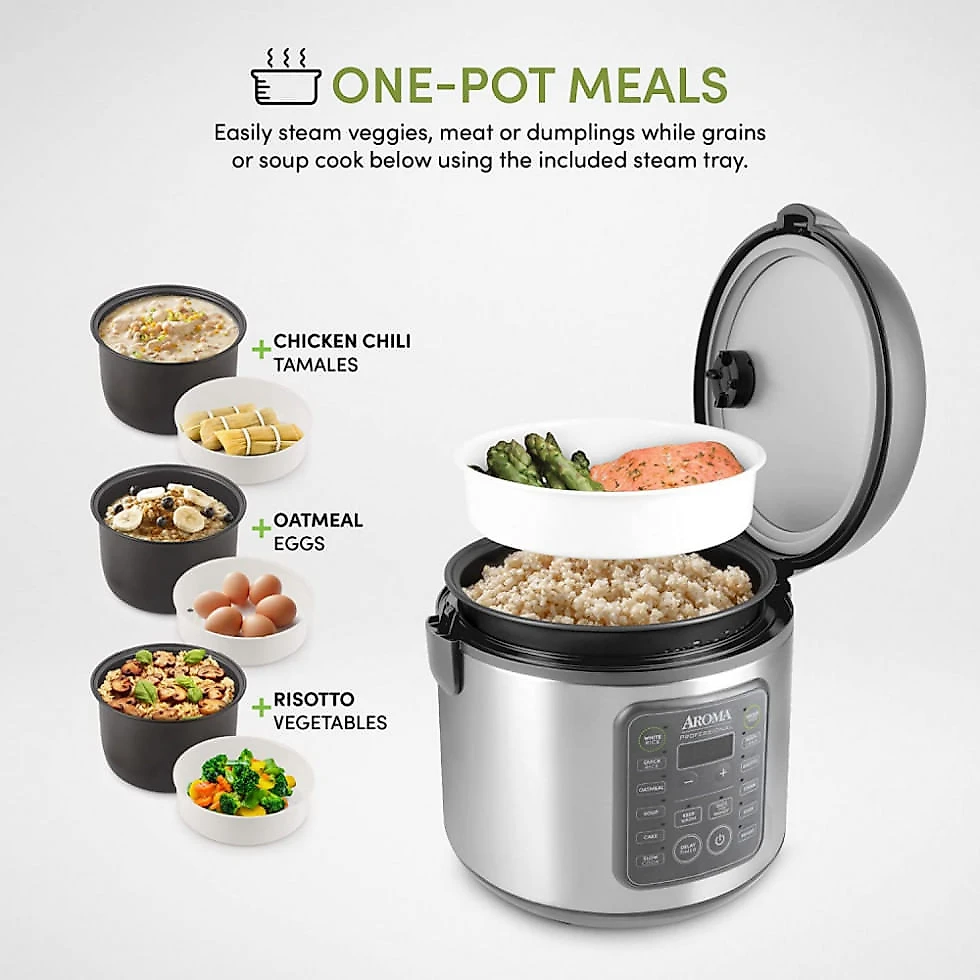 Panela de Arroz Elétrica até 20 xícaras não Cozidas com Painel de Controle, 110V 860W, Aroma Housewares 5200SG, Cinza