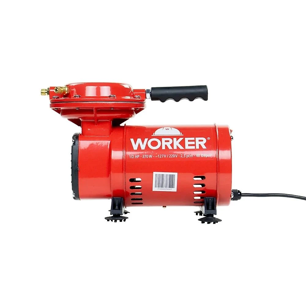Compressor de ar direto 1/2hp 370w 2,8bar 40psi 2,3pcm bivolt com pistola worker 371629