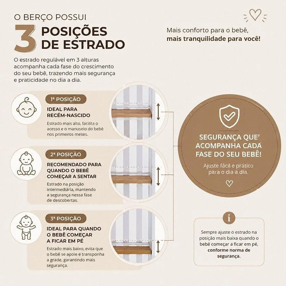 Quarto de Bebê Completo Isis / Berço 2 em 1, Cômoda Sapateira 100% MDF Areia