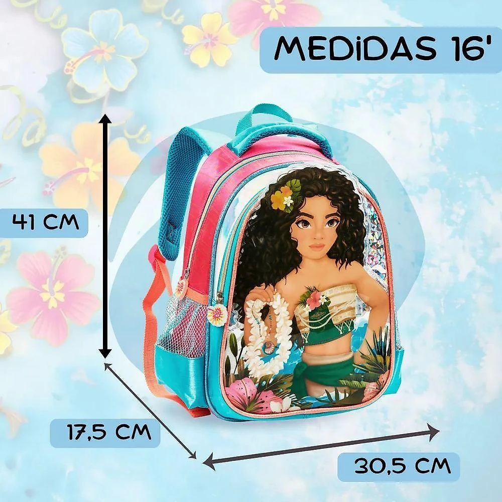 Mochila Infantil Denlex Moana Mar em Poliéster e Policloreto de Vinila Azul Menina