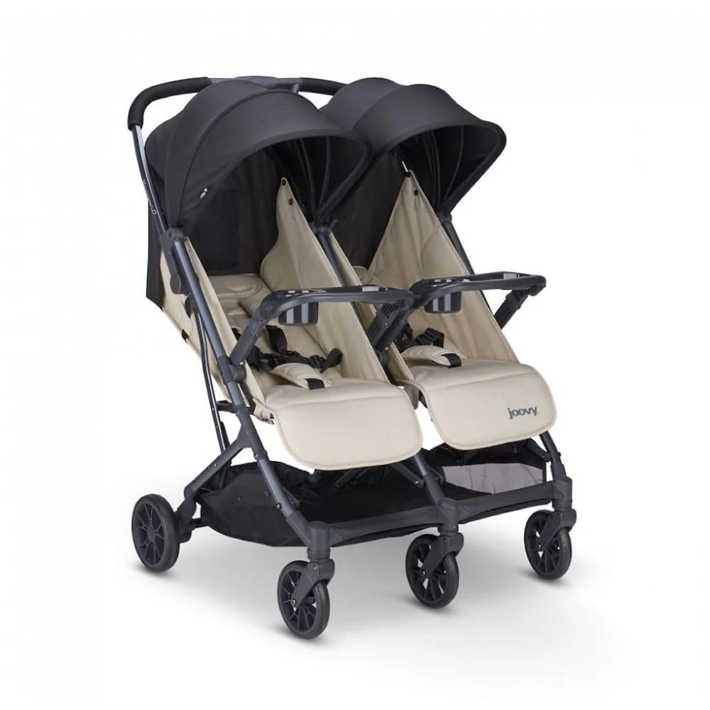 Carrinho de Bebê Duplo com Assentos Reclináveis e Dobra com Uma Mão, Joovy X2, Bege Areia
