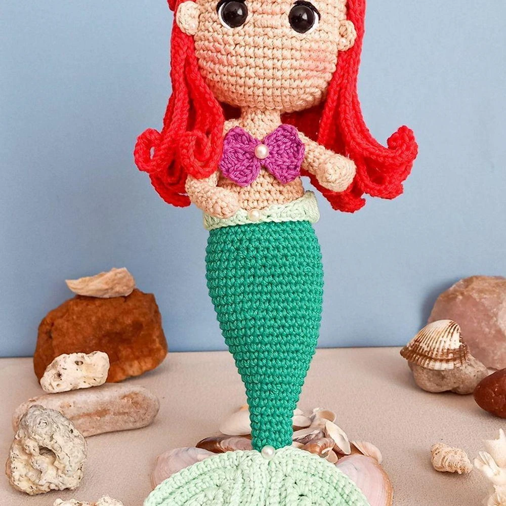 Amigurumi Princesa Crochê Artesanal Linha de Algodão 27cm Ariel Feita à Mão
