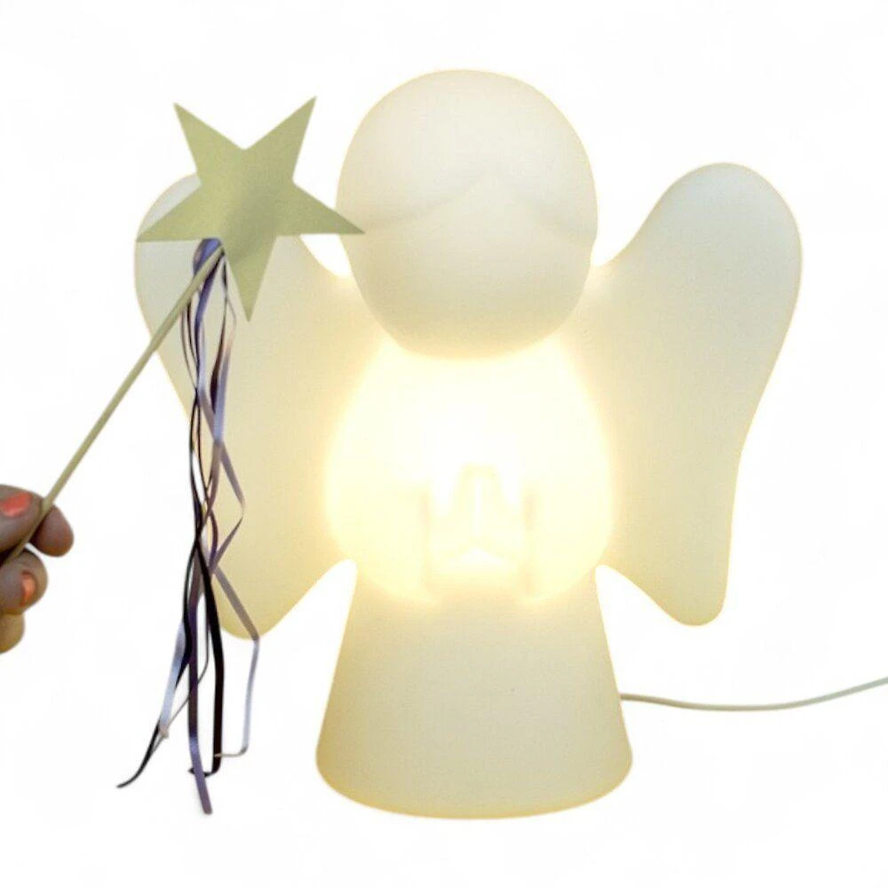 Luminária Abajur Anjinho Bivolt 110-220V com Luz Suave em Polietileno Branco Desembrulha