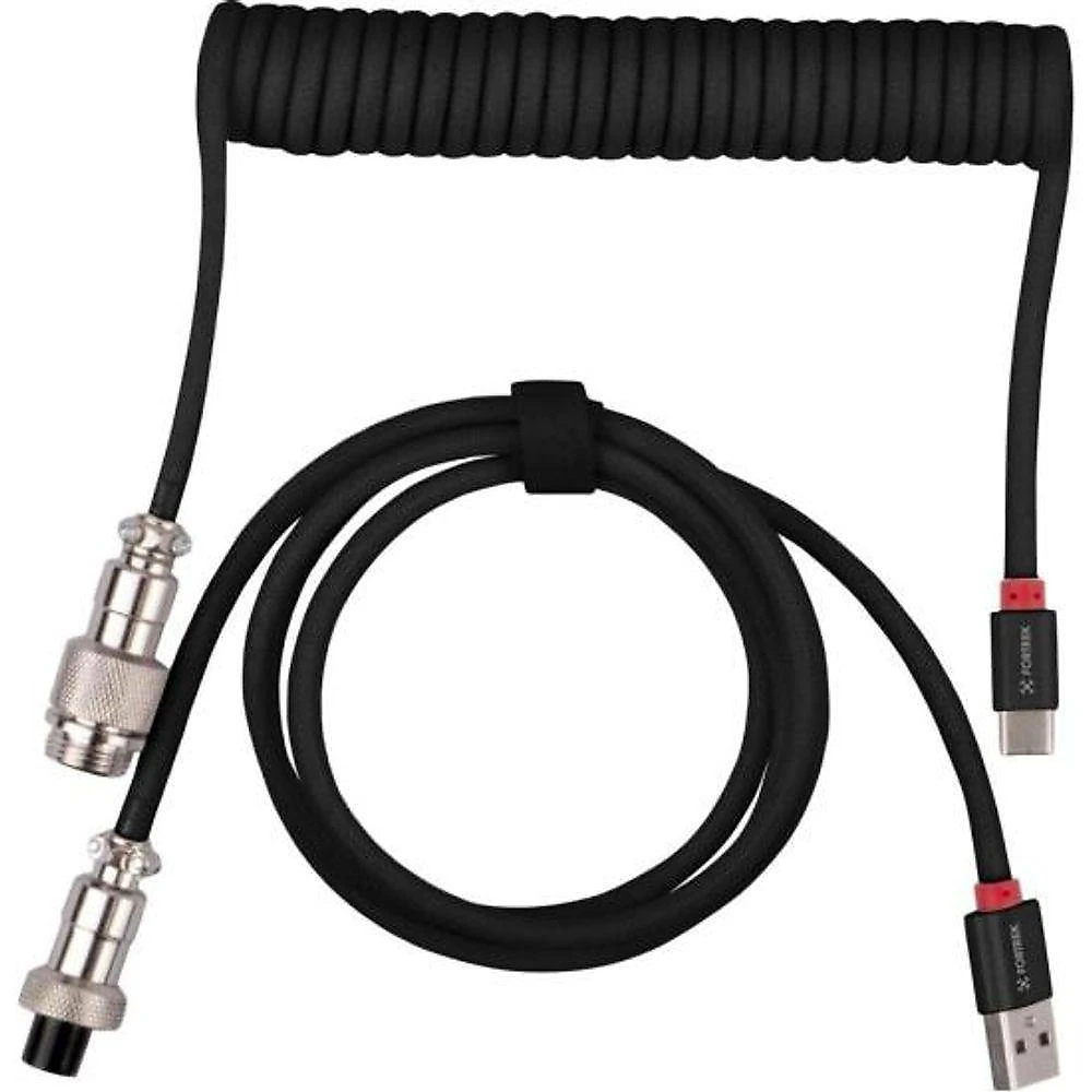 Cabo Usb C Coiled Helix para Teclado Mecânico com Organização de Setup Preto Fortrek