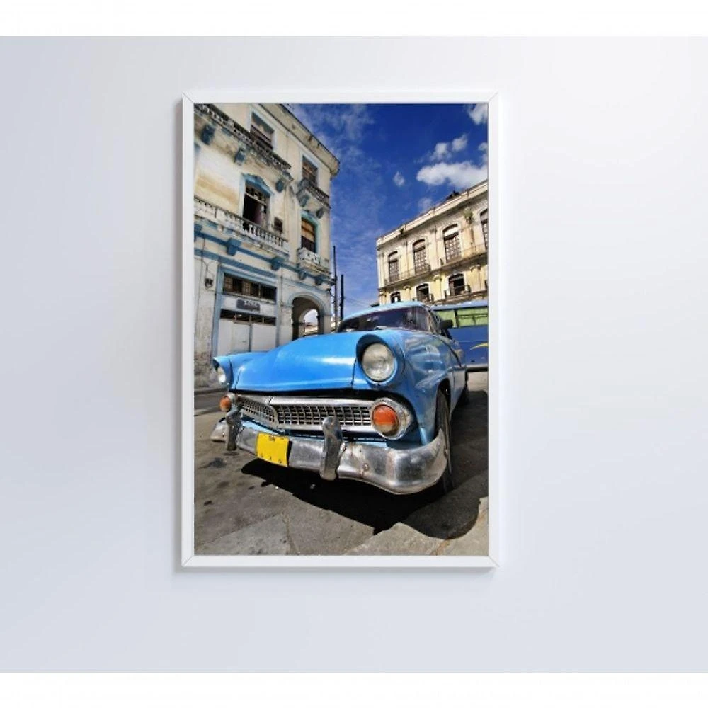Quadro Carro Clássico Azul 90x60 Cm Vidro Impresso