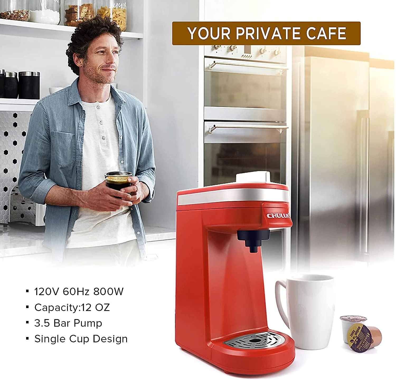 CHULUX QFCM802 Máquina de Café Expresso Manual 350mL 1 10V800W Vermelha