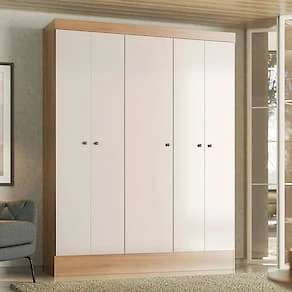 Miniatura Guarda-Roupa Casal Demóbile Ártico 5 Portas de Bater MDP - 135cm de Largura Amêndoa/Off White