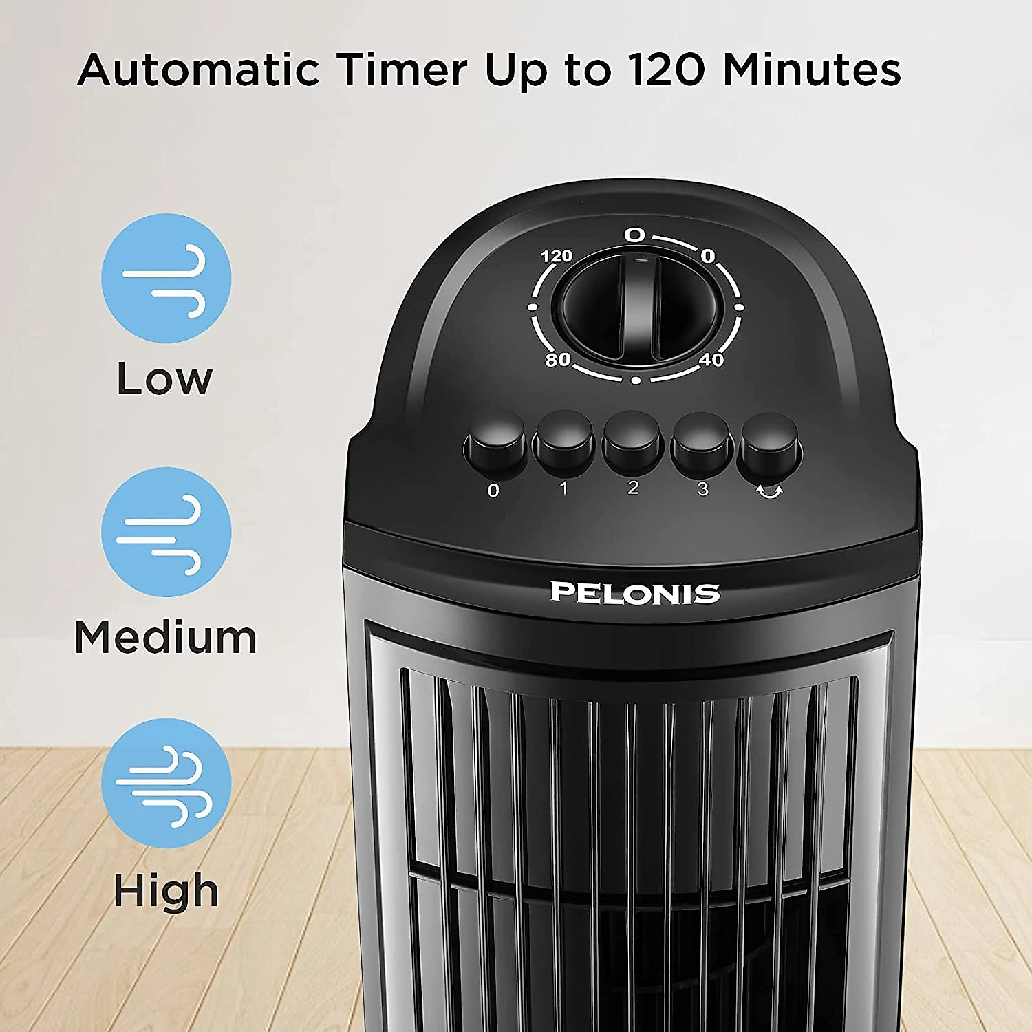 PELONIS 30 Inch Oscillating Tower Fan with 3 Speed Settings and Autooff Timer Standing Fan PFT28A2BBB Black