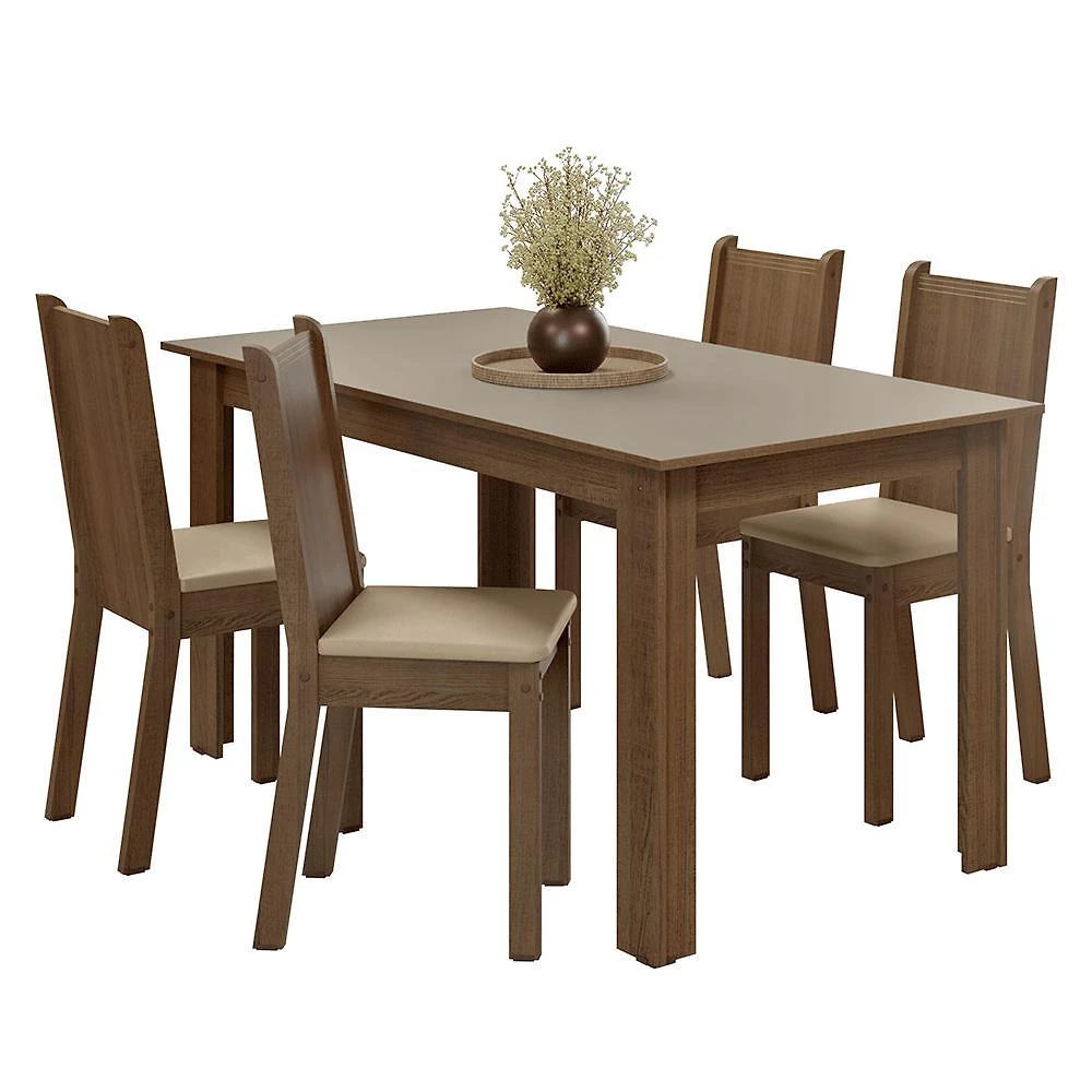 Conjunto sala de jantar amora mesa tampo de madeira 4 cadeiras rustic/crema/sintético bege madesa
