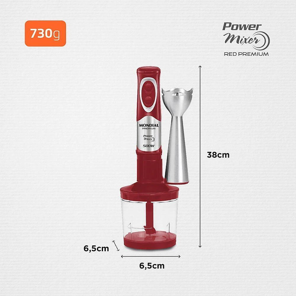 Mixer com Processador Power Premium M-10 500W 2 Velocidades Vermelho, Inox 220V