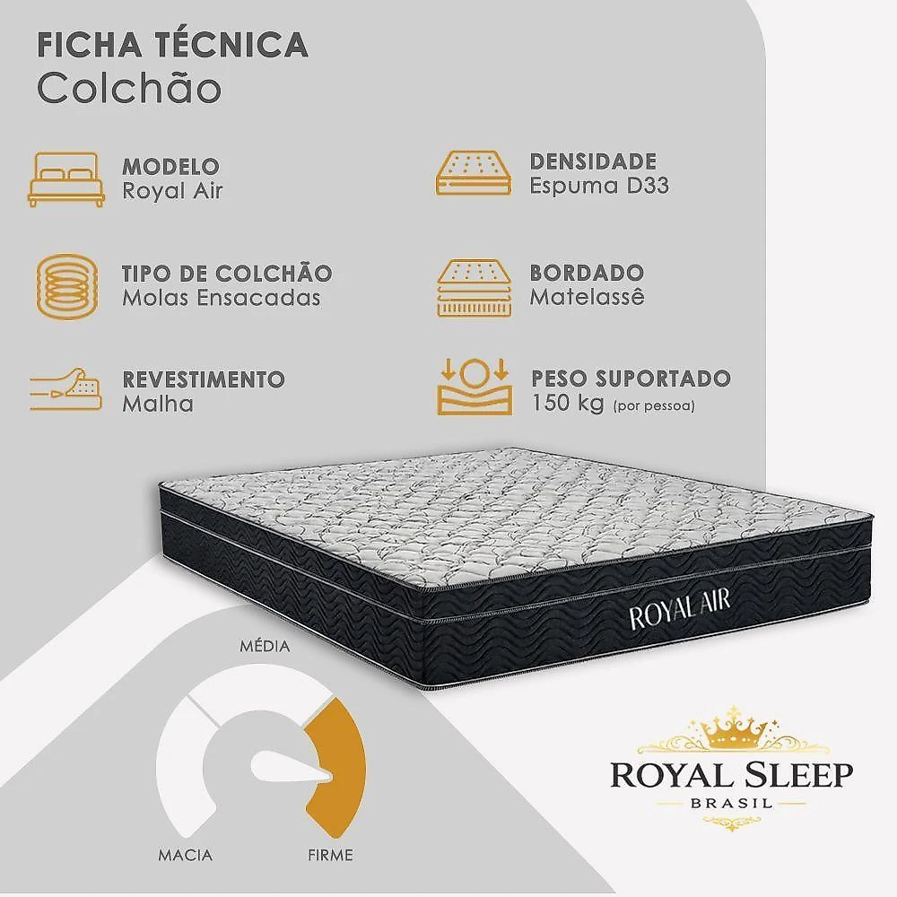 Kit Cama Box Baú King Royal Air Molas Ensacadas Suede Antiácaro Royal