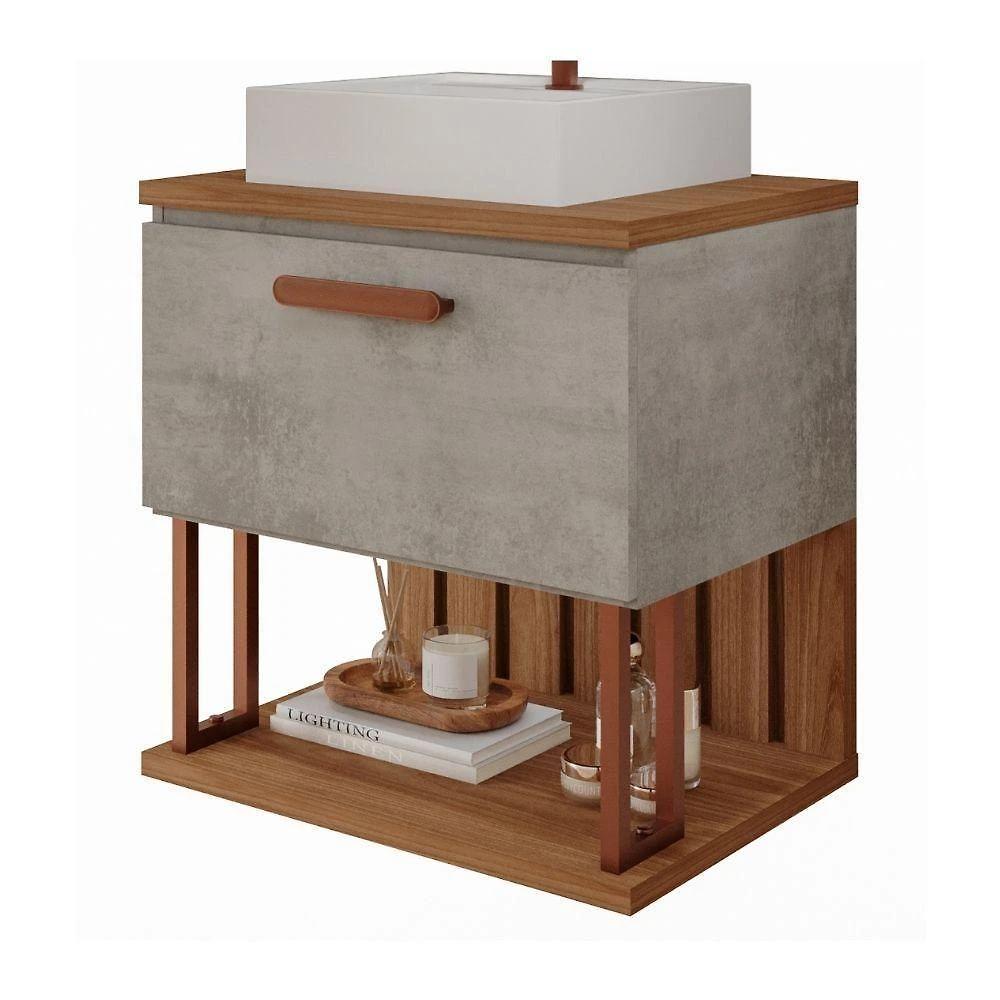 Miniatura Gabinete Para Banheiro 60 Cm 100% Mdf Nicho 1 Porta Basculante Duna Mgm Móveis Cimento/freijo Cimento/freijo