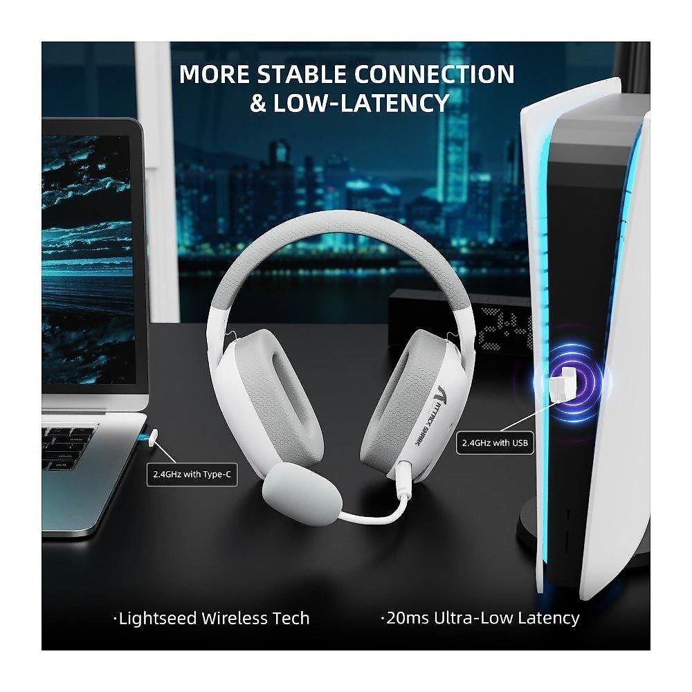 Headset Gamer Sem Fio Attack Shark L80 Pro, Bluetooth, Som Surround 7.1, Branco - L80PRO