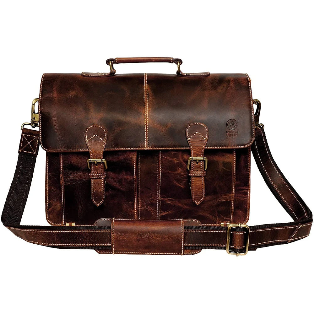 Rustic Town BolsaMaleta de Couro Genuíno para LaptopMasculina