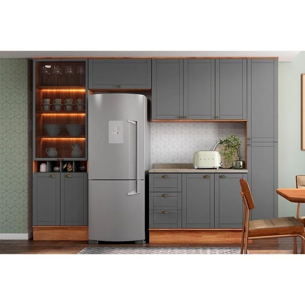 Miniatura Armário De Geladeira Para Cozinha Bella 2603 Com 1 Porta Basculante 80cm Nogal Cinza