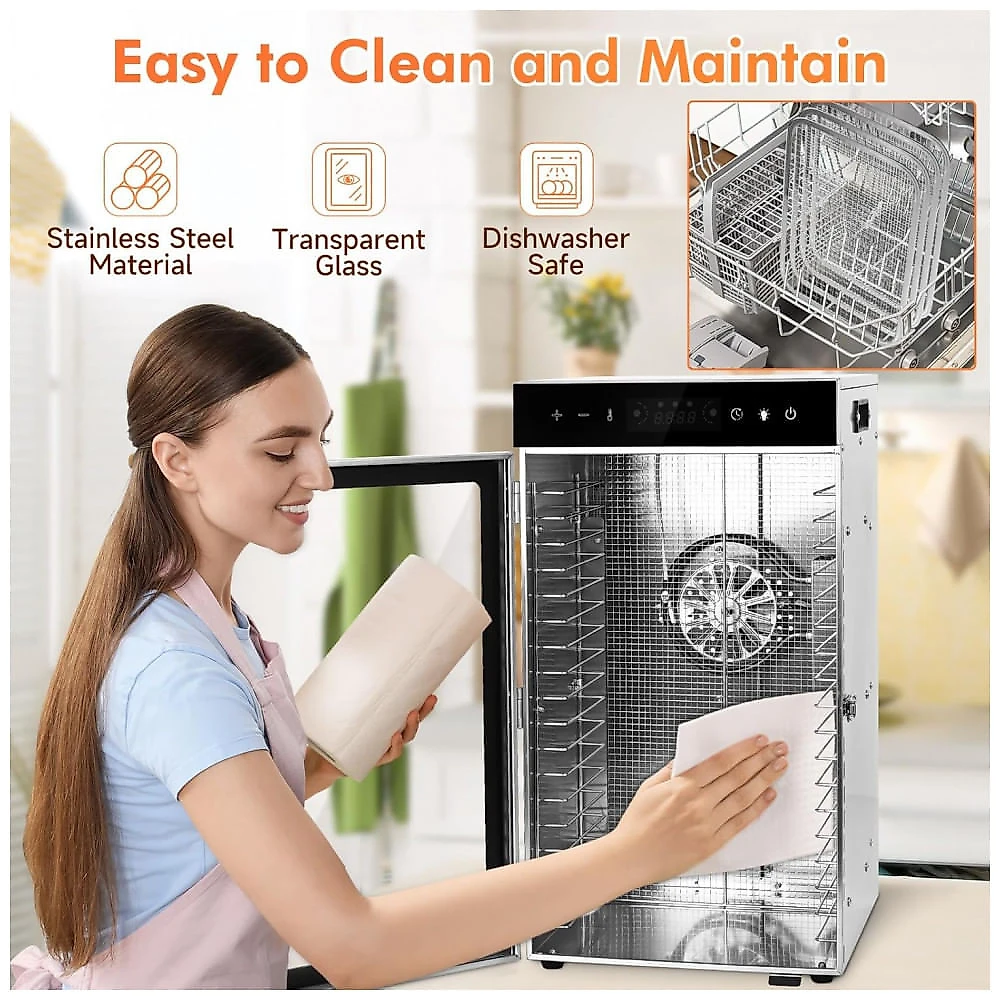 Desidratador de Alimentos SUCISENI Prata 18 Bandejas Inox 1000W Dual Fan 110V