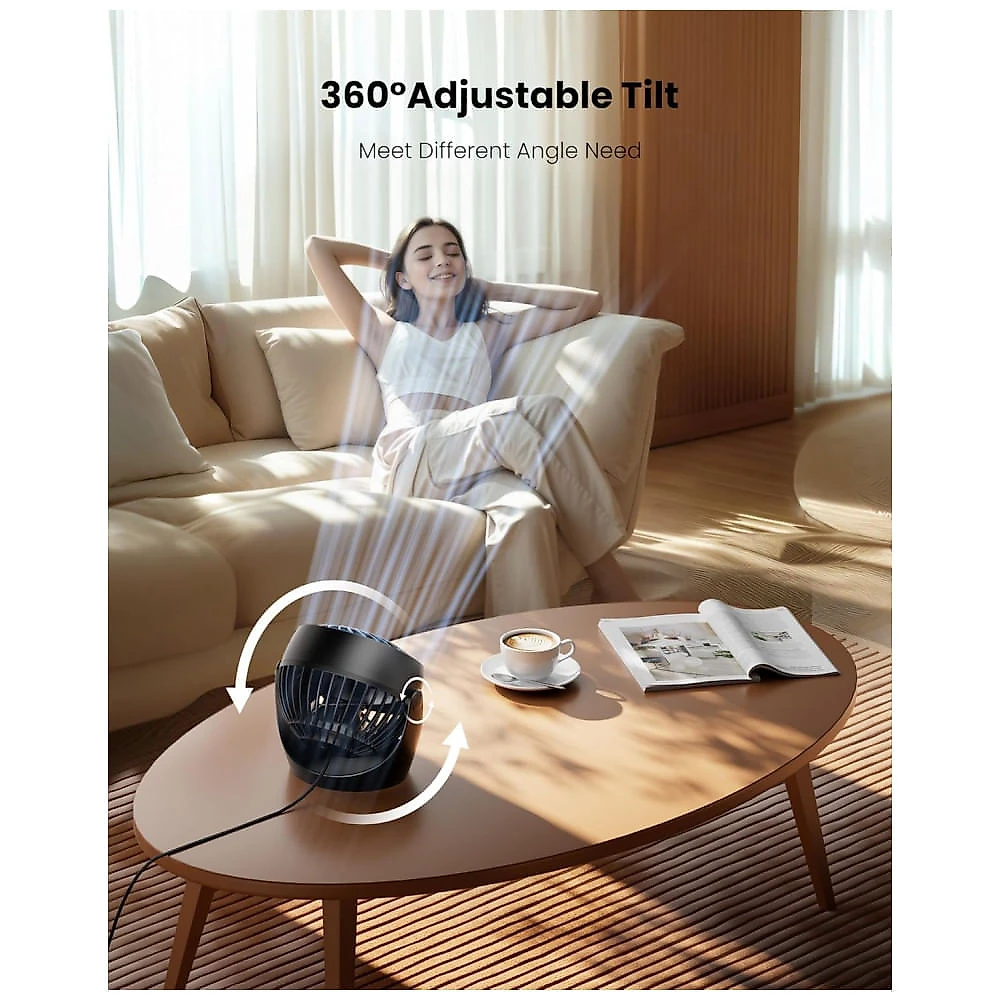 Ventilador de Mesa Gaiatop Preto 11 cm, 3 Velocidades, Inclinação 360°, Silencioso 30 dB, Vento 6,2 m/s, Potência 6,8W, Modelo AF-01