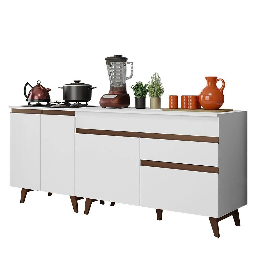 Kit com 2 balcões de cozinha madesa reims 4 portas 1 gaveta (com tampo) branco