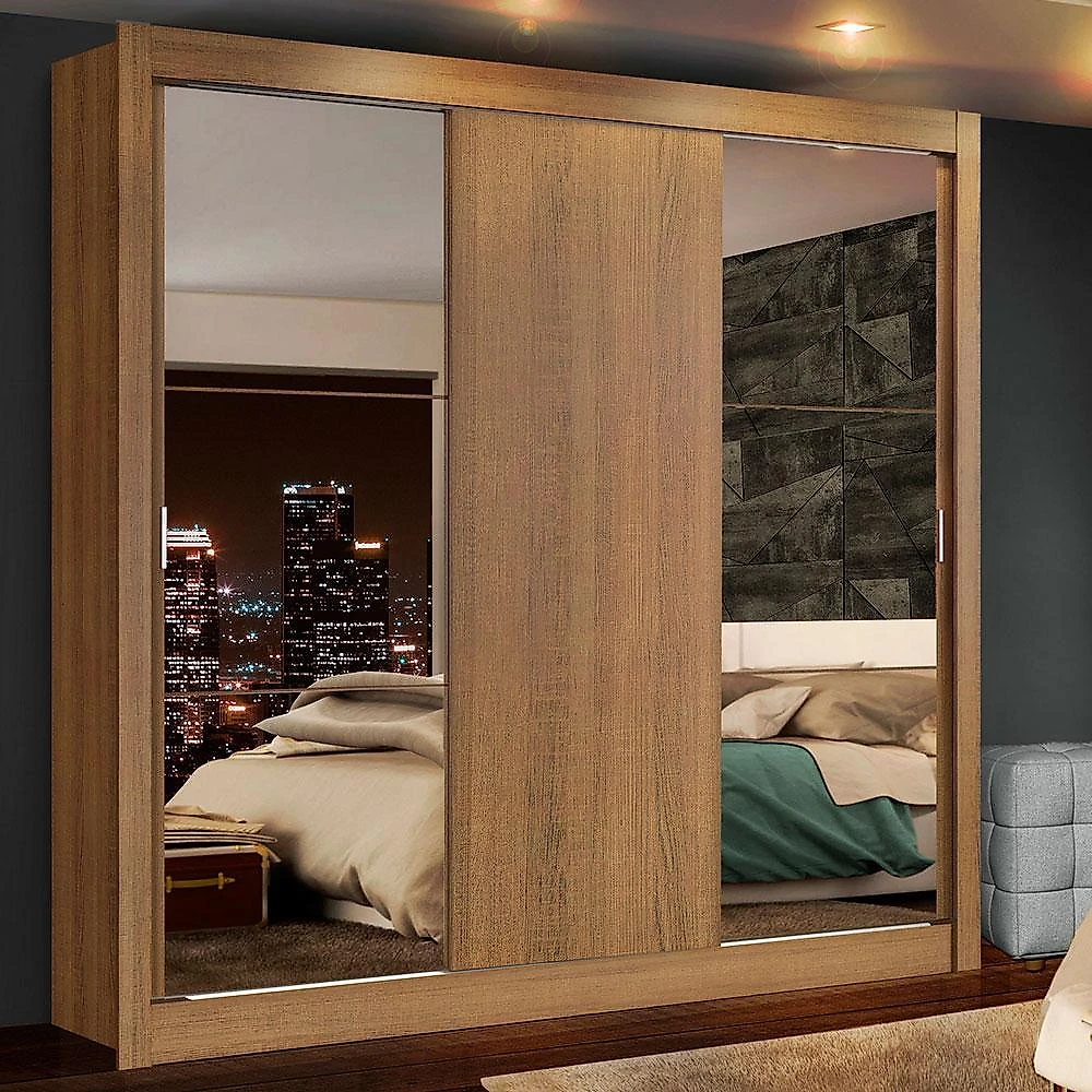Guarda-roupa casal madesa lyon plus 3 portas de correr com espelhos 4 gavetas rustic