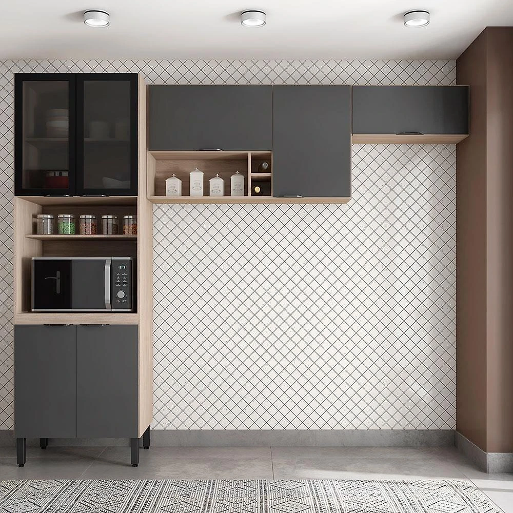 Cozinha compacta demóbile firenze com 7 portas e 6 prateleiras - 260cm de largura